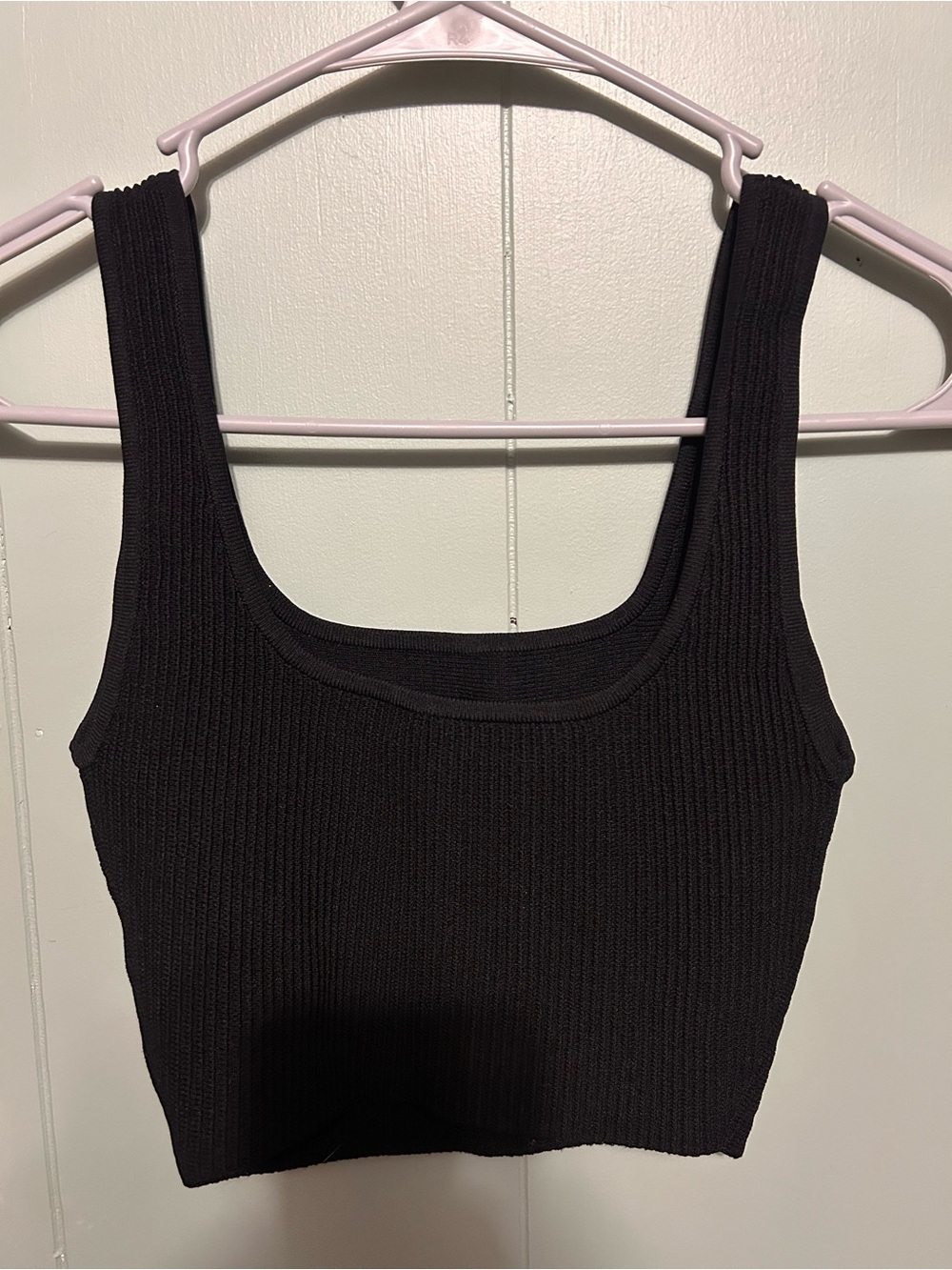 Aritzia Black Ribbed Square-Neck Crop Tank Top